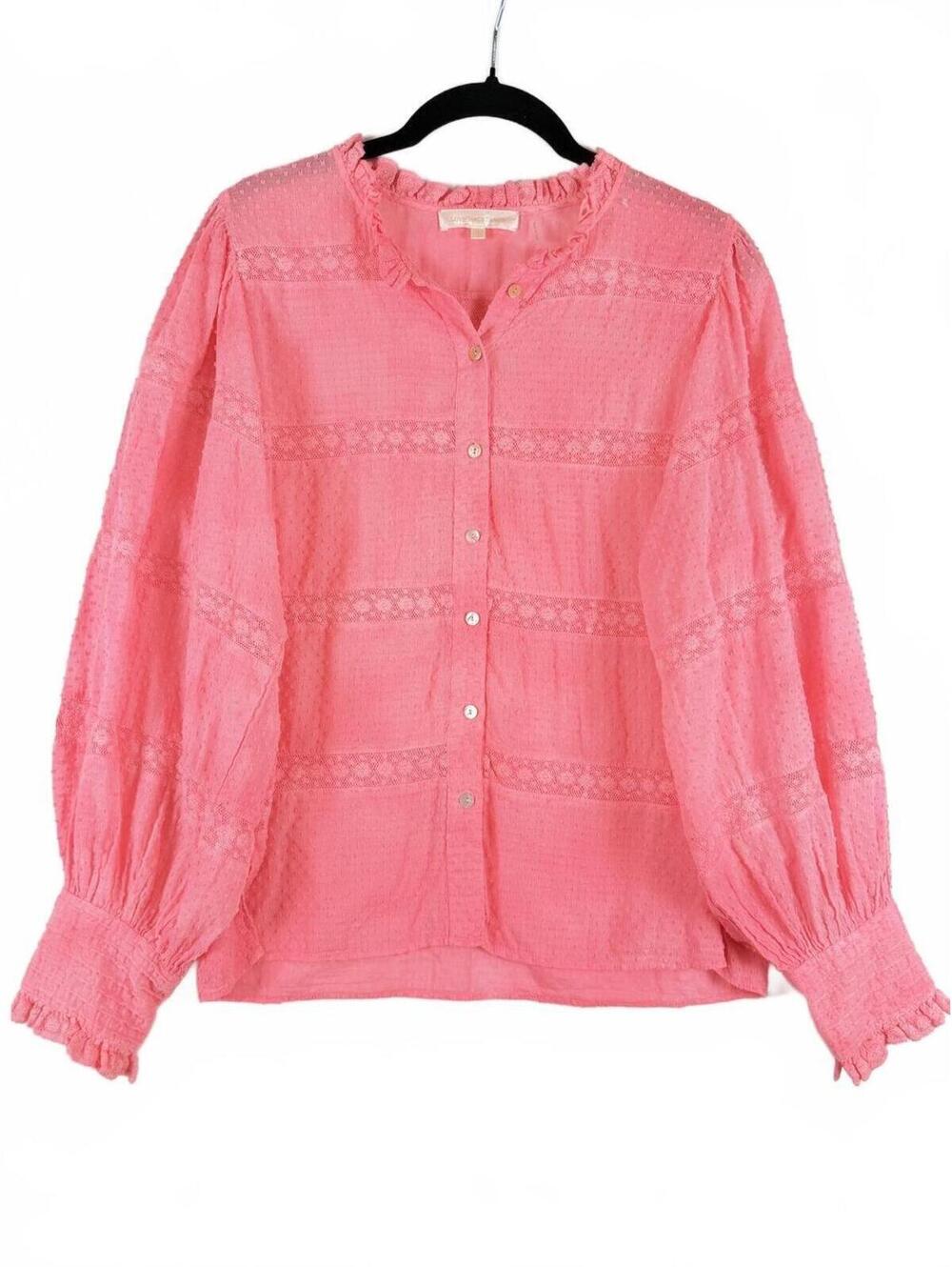 LoveShackFancy Rochelle Top Fuchsia Pink Swiss Dot‎ Crochet Button Up Blouse Sm